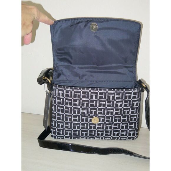 Tommy Hilfiger 69J5108 001 Black/White "TH" Monogram Crossbody Satchel Bag $108+ - Picture 6 of 11